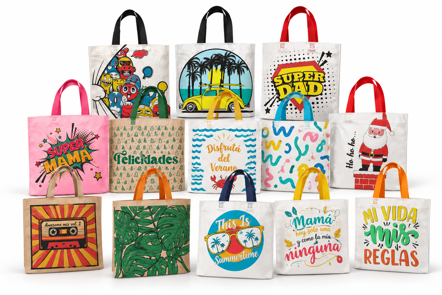 Colección de bolsas reutilizables con diseños fantasía Ecofactory