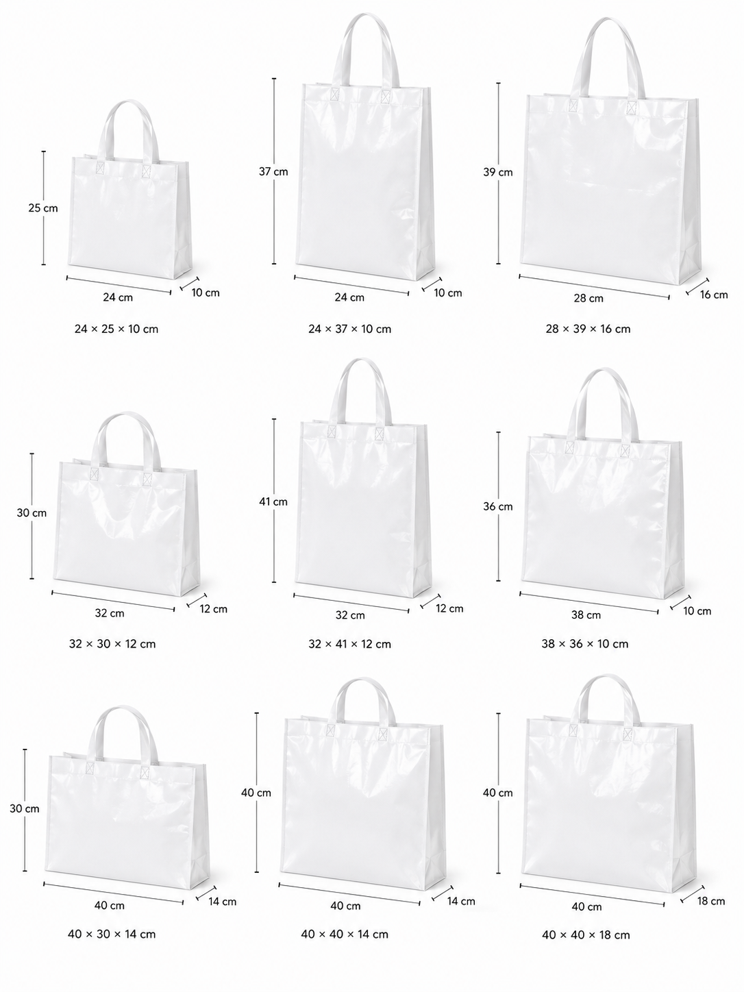 Medidas de bolsas reutilizables laminadas con fuelle lateral
