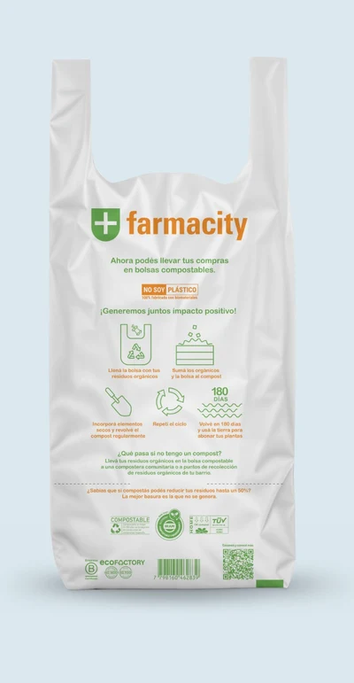 Bolsa compostable personalizada para Farmacity